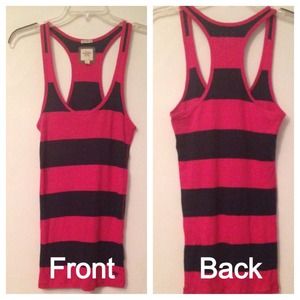 Pink and navy racer back striped tank