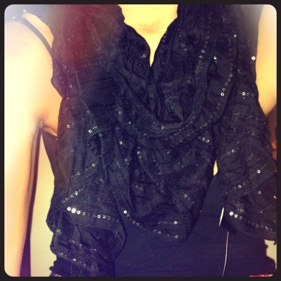 WHBM black sequined scarf NWT