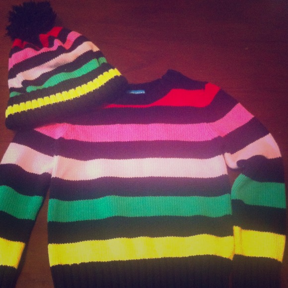 Strip sweater with matching hat. *SOLD*