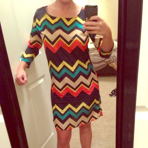 cute cheap chevron dresses Cute Coral Pink Dress - Chevron Print Dress - Shift Dress - $41.00