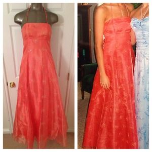 Peach Halter Homecoming Prom Formal Dress
