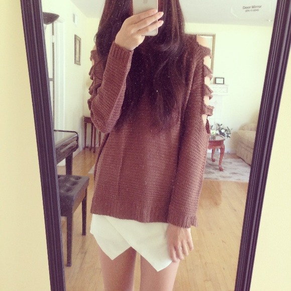 Sweaters - Brown Arm Cut Out Sweater