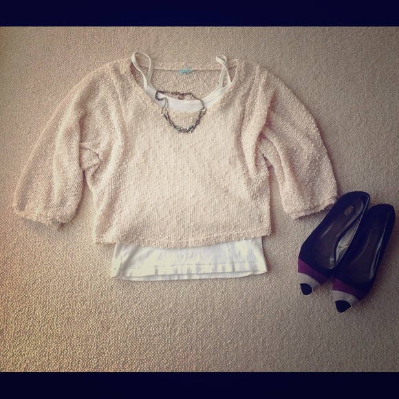 🆕Cream Poms Sequins Crochet Blouse
