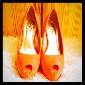 Coral Peep Toe Pumps