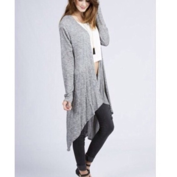 Jackets & Blazers - Grey tweed draped long open cardigan ONE DAY SALE