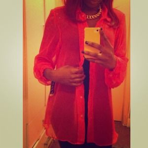 NEON ORANGE SHEER SHIRT