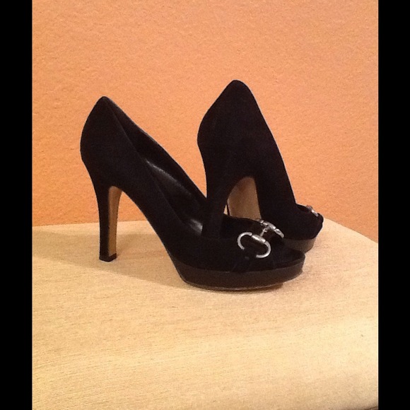 Authentic Suede Gucci Peep Toe Heels