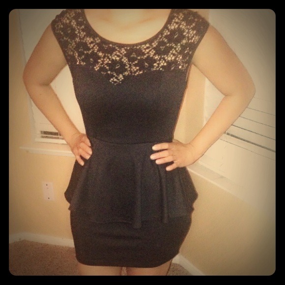Black  lace top peplum dress