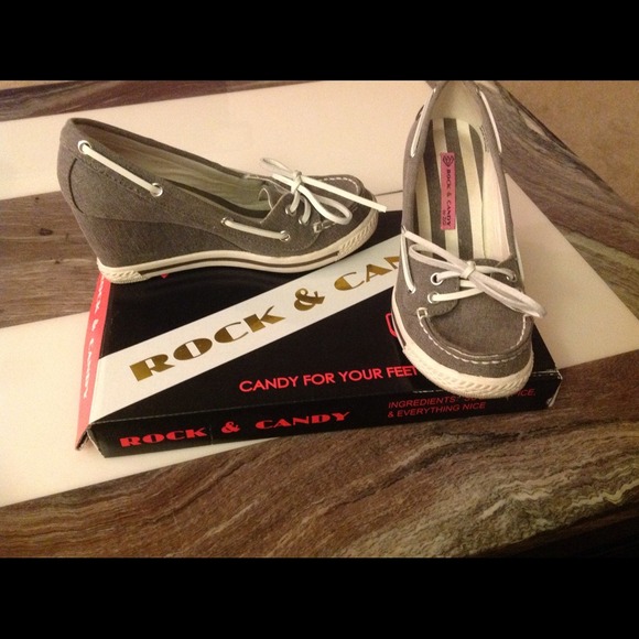 Grey and White Rock & Candy Manga Wedge Boat Shoe