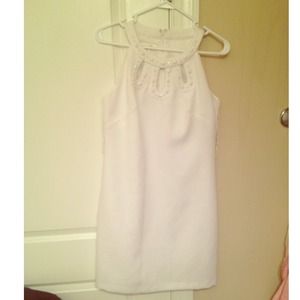 London Times Quilted White Embellished Dress