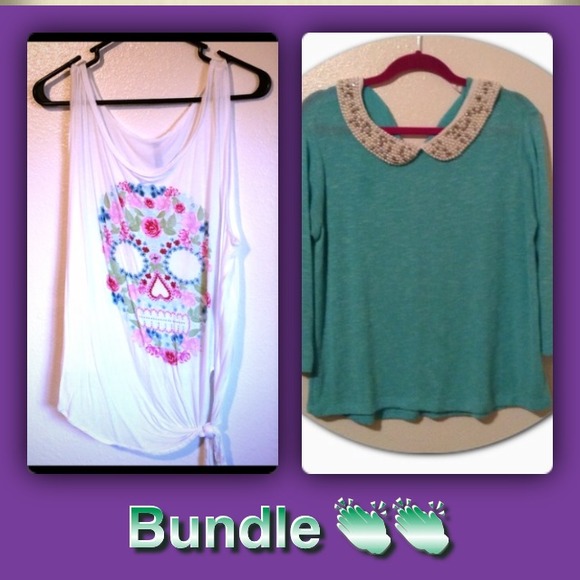 Pearl minty sweater top & skull top