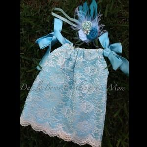 Lace dress under garment is silk/pearls headband