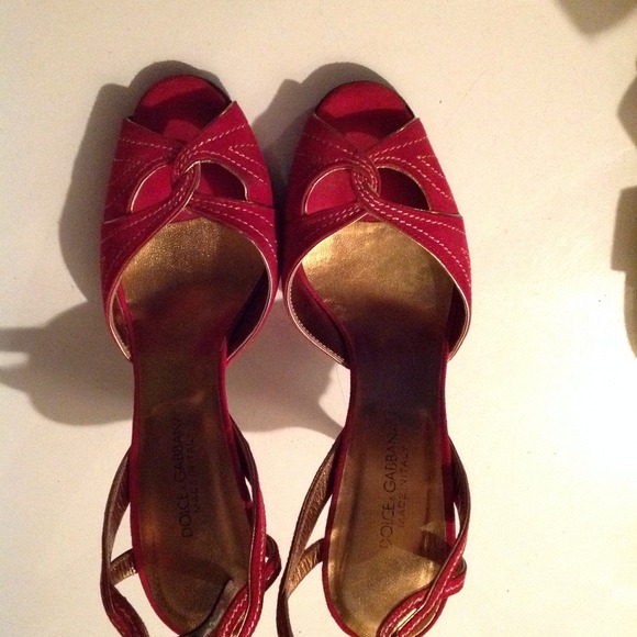 Dolce & Gabana Red Suede Heels 36.5 - Picture 3 of 4