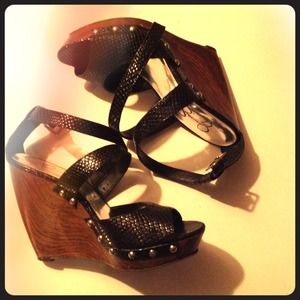 Jessica Simpson Croc Leather Wedge Heels Sz 6.5
