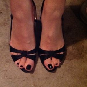 NIne West Black Satin Heels Size 6.5