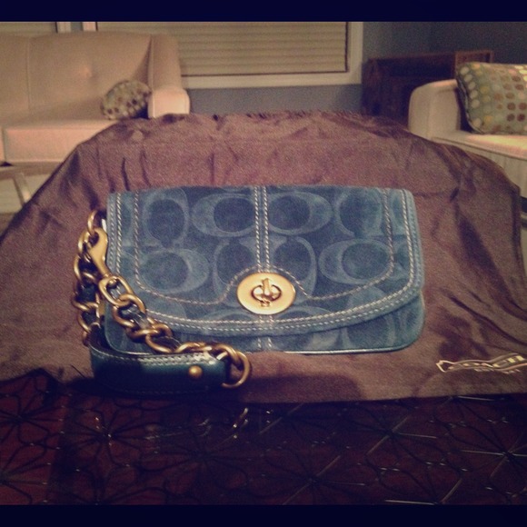 Coach Embossed Suede Wristlet/ Clutch - Navy Blue