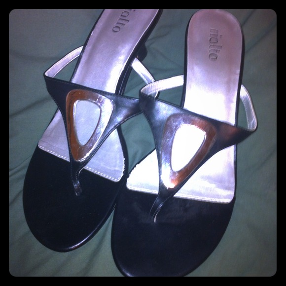 Black w/ silver design short heels/sandals