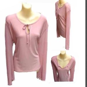 M4) Fashion Bug Pink Sheer Long Sleeve Blouse XL | Pleated Sleeves