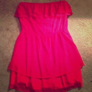 Red strapless dress