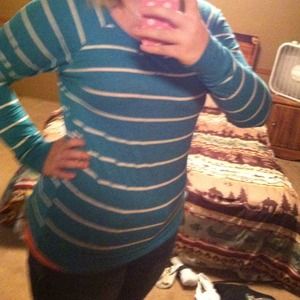 Blue and white long sleeve sweater