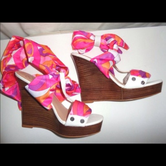 Colin Stuart Muliticolor scarf wedge sandals - Picture 2 of 2