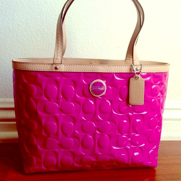 **SOLD**Hot pink signature stripe small tote