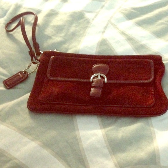 Suede redish maroon Coach wristlet