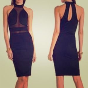 Mesh inset halter midi dress