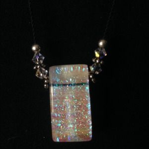 Pretty black cord necklace with white stone