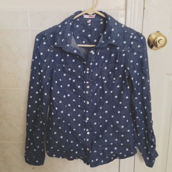 Polka Dot Chambray Top