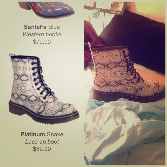 Wanted Shoes - Platinum Snake Lace Up Boots