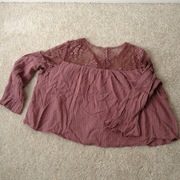 Free people purple top with lace and button front