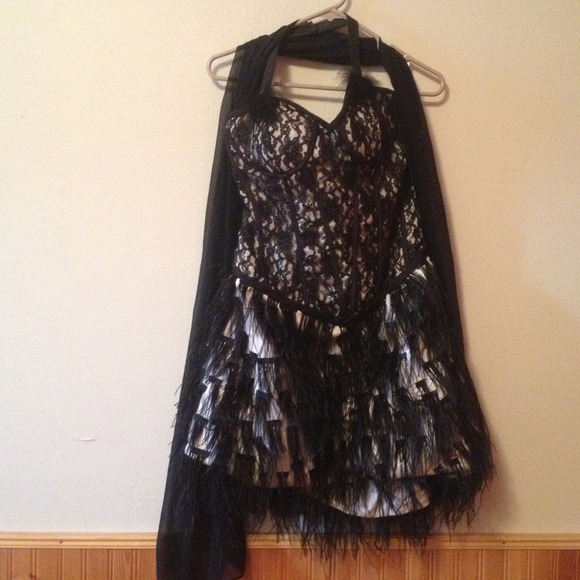 Cream & black prom dress