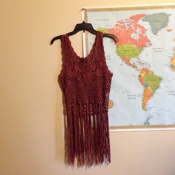 Tops - Burgundy fringe too sz. Large