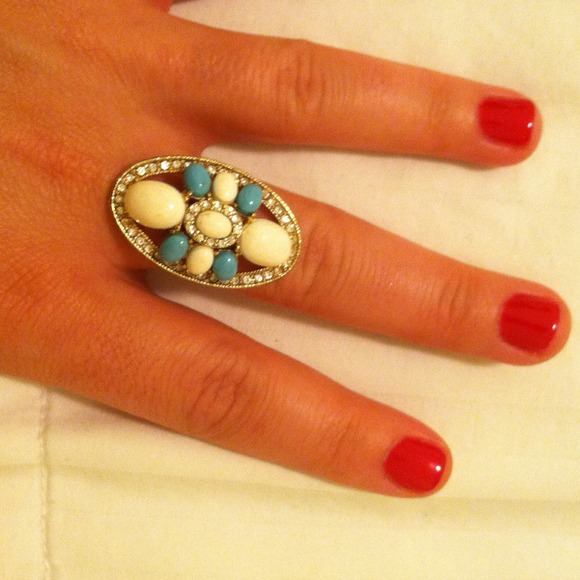Torquise, white & gold ring