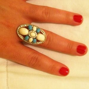 Torquise, white & gold ring