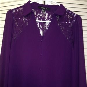 Long sleeve purple top with lace detail shoulders