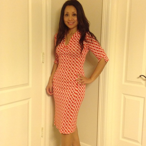 REDUCED DVF silk dress in red & cream links print