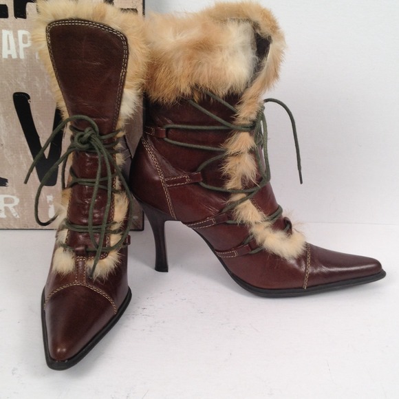Boots - *HOLD* Genuine leather and fur granny boots, new!