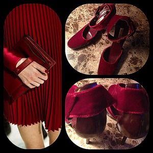 Cranberry velvet heels ankle strap