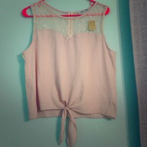 Light Pink Blouse w/ cream lace detail