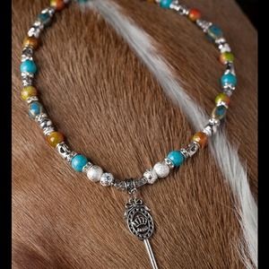 crystal bead, w rhinestone and crown key necklace.