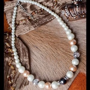 Real Pearl Necklace, with rhinestones, and crystal