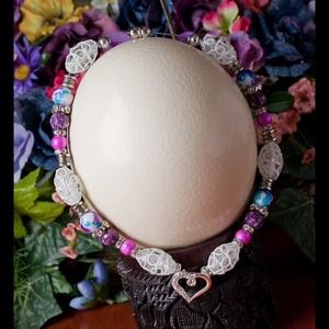 Art glass and crystal beaded heart Necklace.