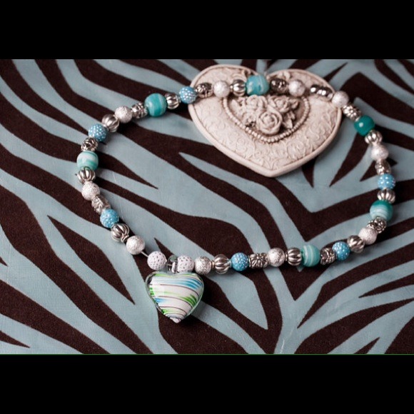 Art glass, crystal, silver rhinestone Necklace