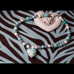 Art glass, crystal, silver rhinestone Necklace