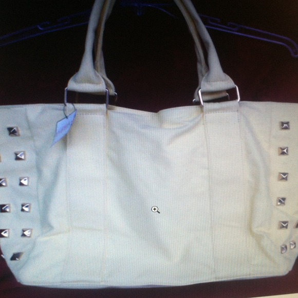 NWT Poppie Jones Yellow Canvas Gold Studded Tote