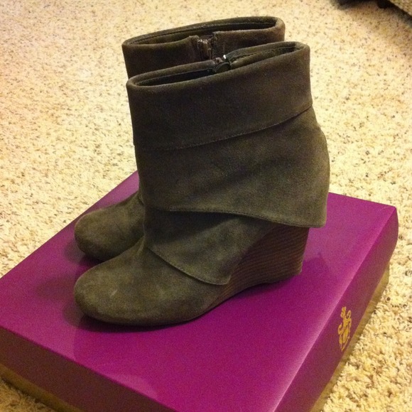 taupe/brown wedge booties sz 8