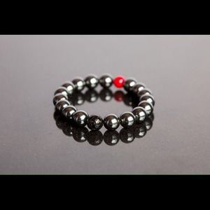 David Yurman style Hematite & Red Coral Bracelet