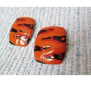 Vintage Tiger  Statement Post Earrings  Orange